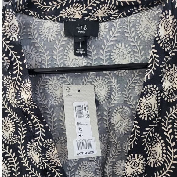 River Island Black & Tan Ethnic Artizan Front Tie Long Sleeve Dress - 18 - Picture 4 of 6